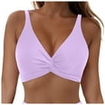 thumbnail image 1 of Women's Push Up Bikini Top Twist Front V Neck Swimsuit Top Wide Shoulder Straps Bathing Suit Top, 1 of 9