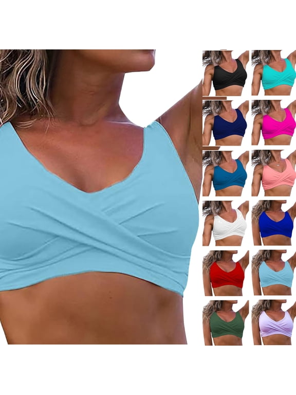 Women's Push Up Bikini Tops Padded Twist Front Sports Bra Swim Tops Full Coverage wireless Bathing Suit Athletic Swimwear Black XL