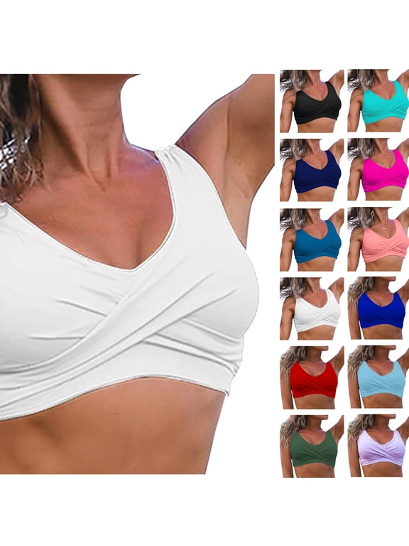 Women's Push Up Bikini Tops Padded Twist Front Sports Bra Swim Tops Full Coverage wireless Bathing Suit Athletic Swimwear Green L