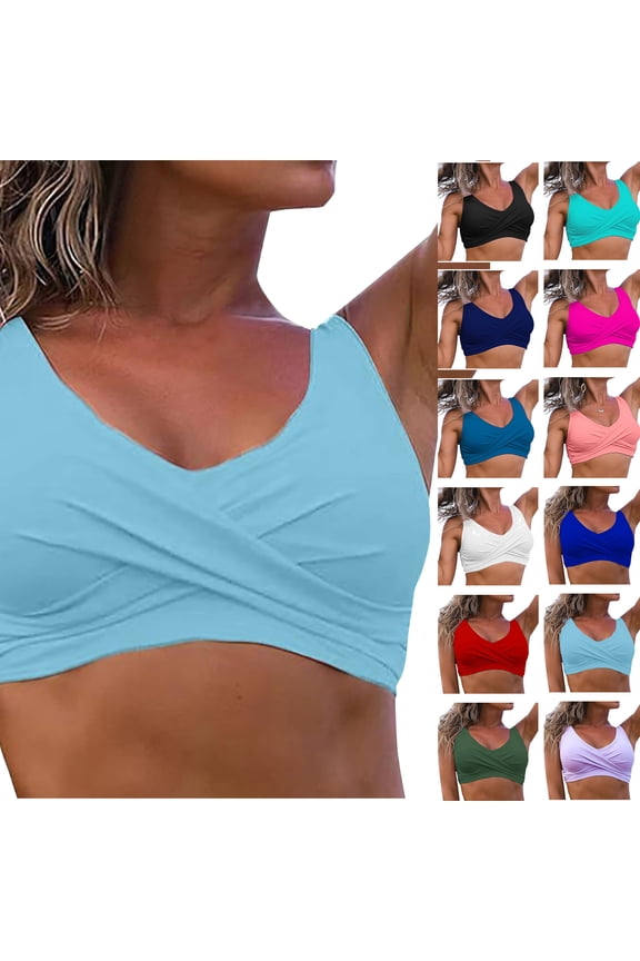 UVEASISHA Women's Push Up Bikini Tops Padded Twist Front Sports Bra Swim Tops Full Coverage wireless Bathing Suit Athletic Swimwear Red L