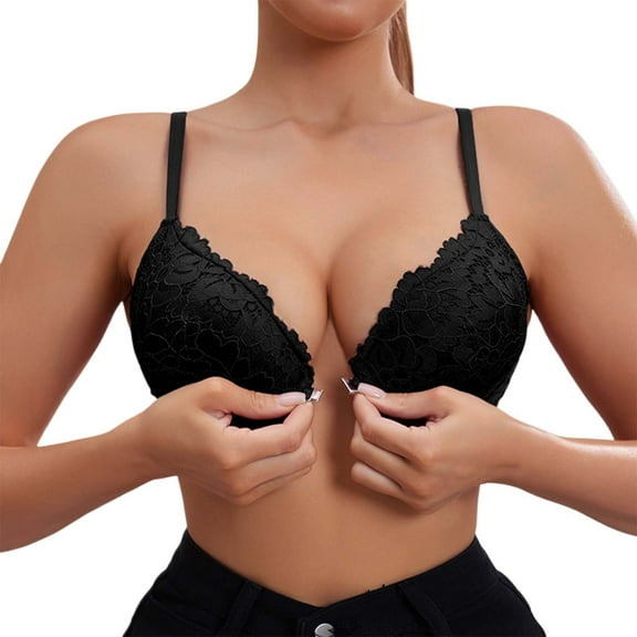 Women's Push Up Bra Front Closure Underwire Full Coverage Lace Support Sexy Lift Up Comfortable Demi Lightly Padded T-Shirt Bras for Everyday Wear