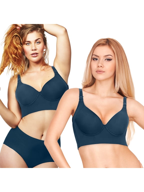 Women's Push Up Bra Full-Coverage Hides Back Fat Deep Cup Underwire Bra Smoothing T-Shirt Bra Sculpting Uplift Bra Plus Size with Shapewear