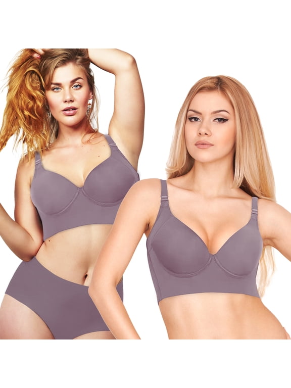 Women's Push Up Bra Full-Coverage Hides Back Fat Deep Cup Underwire Bra Smoothing T-Shirt Bra Sculpting Uplift Bra Plus Size with Shapewear