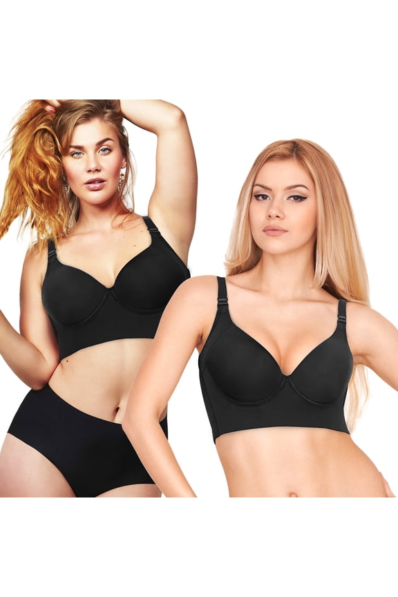 Women's Push Up Bra Full-Coverage Hides Back Fat Deep Cup Underwire Bra Smoothing T-Shirt Bra Sculpting Uplift Bra Plus Size with Shapewear