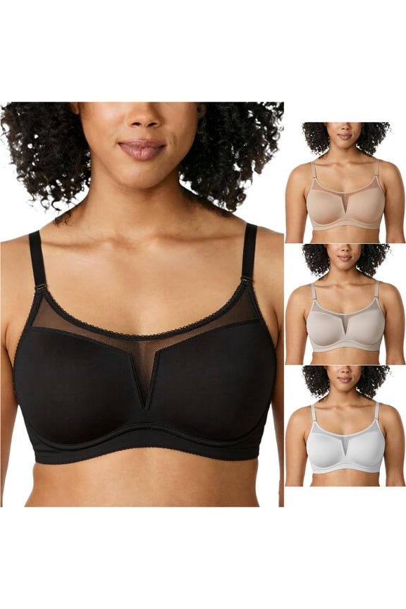 Women’s Push Up Bra Lifts Bust Conceals Side Sagging Mesh Sheer Coverage Wirefree Daily Casual Travel Business Date, M, Black