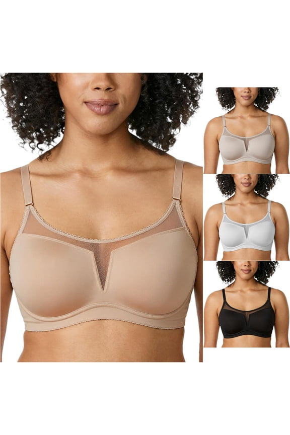 Women’s Push Up Bra Lifts Bust Conceals Side Sagging Mesh Sheer Coverage Wirefree Daily Casual Travel Business Date, M, Khaki