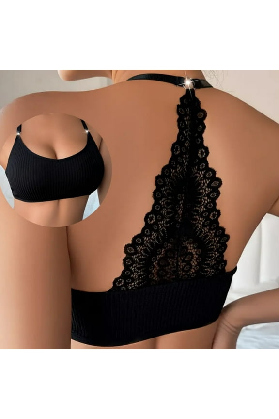 Women's Push Up Bra Racerback Bras,Wireless Ribbed Knit Bralette,Adjustable Spaghetti Strap Sports Bra