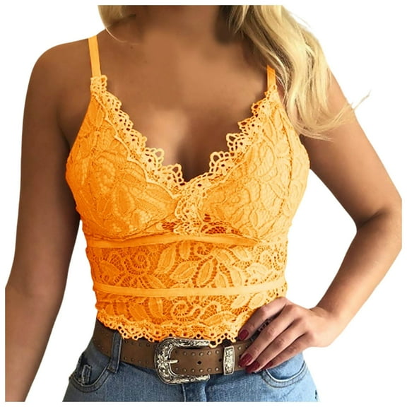 Women's Push Up Bra - Women's Lace Bra no Underwire Back Underwear, Strap Bras for Women,Color: Yellow Size: XL