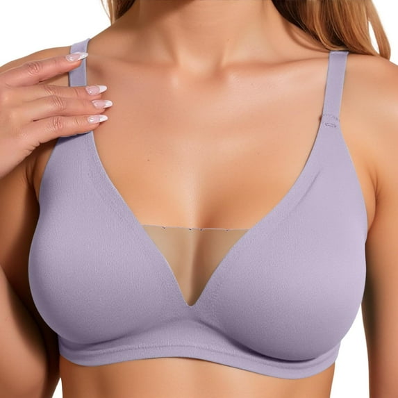 Women's Push Up Bra - Women's Mesh Jelly no no Underwire Top Adjustment Bra with A Comfort Bra, Strap Bras for Women,Color: Light Purple Size: S