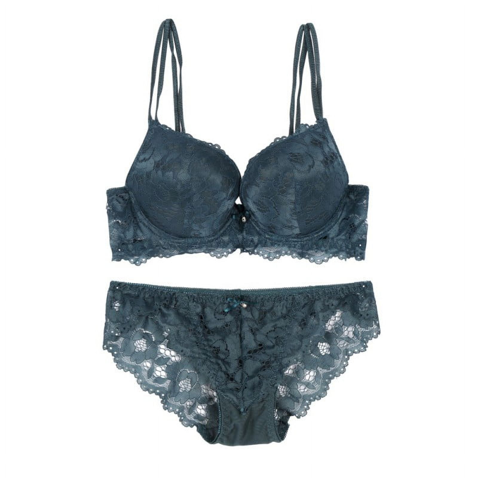 Women's Push Up Embroidery Lace Bra and Panty Set Plus Size 