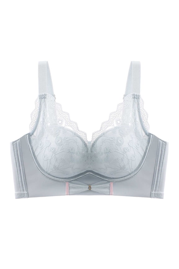 Women's Push Up Lace Bra Everyday Wireless Comfy Supportive Mini Bow Bralette Breathable Thin Shaping Full Coverage Brasier, Blue, L