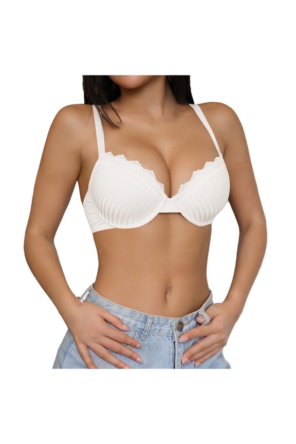 Women's Push Up Lace Bra Fashion Underwire Plunge Full Coverage Bras Sexy Plus Size Seamless Support Bralettes