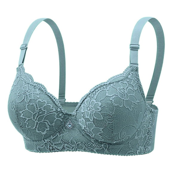 Women's Push Up Lace Bra - Underwire Thick Padded, Add 2 Cups Lift Up, Deep V Plunge Sexy Bra Blue 36