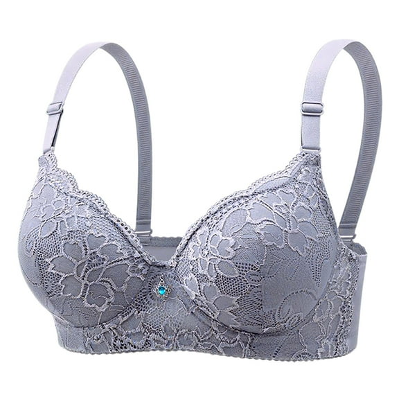 Women's Push Up Lace Bra - Underwire Thick Padded, Add 2 Cups Lift Up, Deep V Plunge Sexy Bra Light Gray 36