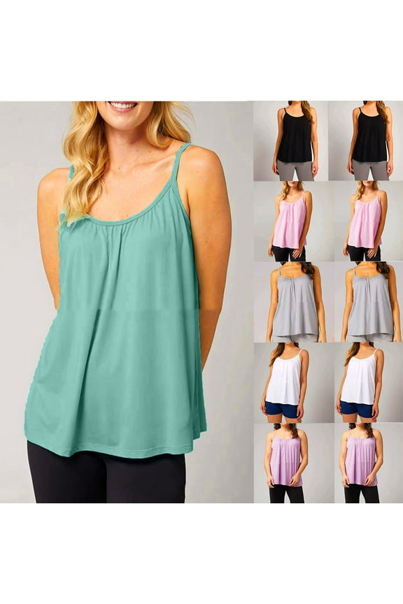 Women's Push Up Padded Camisole Tank Top Solid Color Round Neck Loose Fit Comfortable Stretch Summer Casual Wear | CSEONE,Purple L