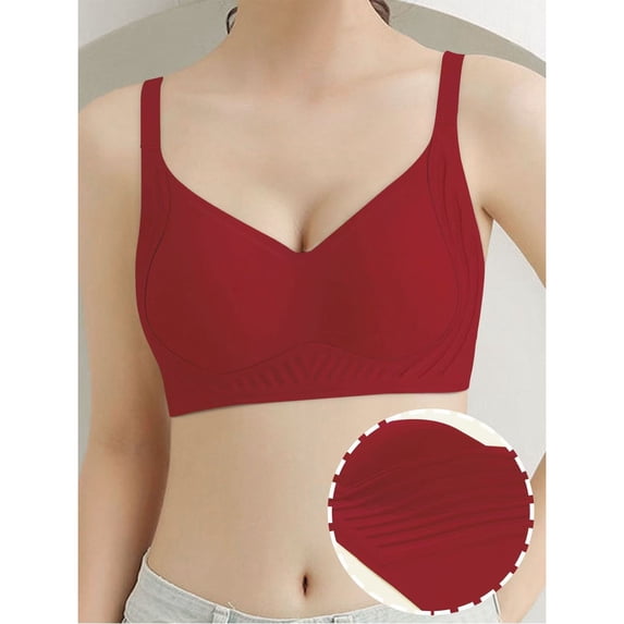 Women's Push-Up Seamless Wireless Sports Bra - Adjustable Strap Comfortable Support Bralette Solid Color Everyday Activewear Underwear Bras Red 3XL