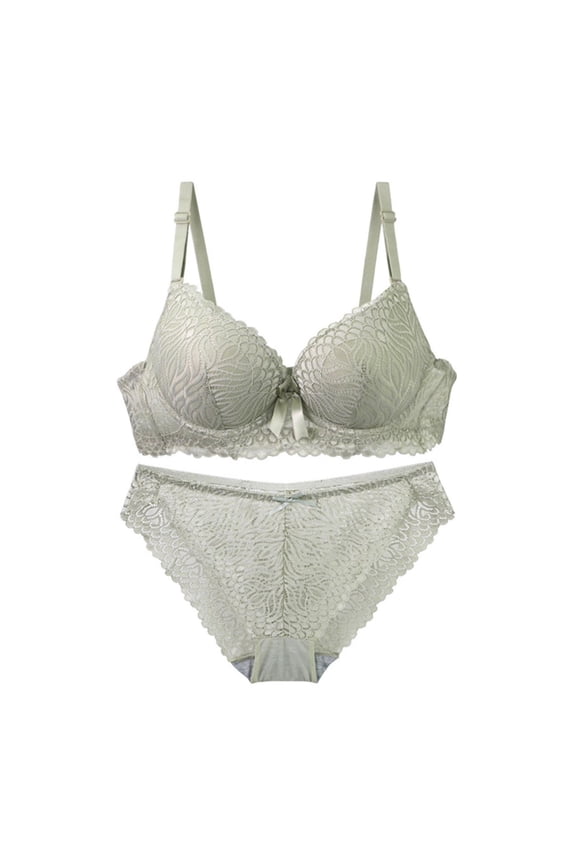 Women's Push up Bra and Panty Set Lace Underwire Bralettes and Briefs Suit Bralettes for Lady Lace Green 85C