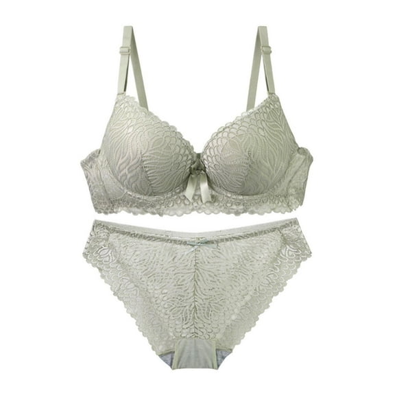 Women's Push up Bra and Panty Set Lace Underwire Bralettes and Briefs Suit Ladies Shaper Bra Green 75C