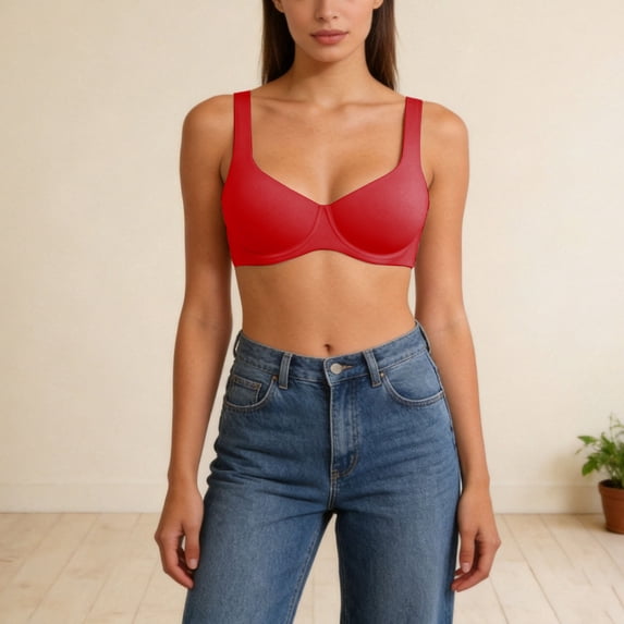 Women's Push up Bra with Underwire Solid Color Adjustable Straps Seamless Comfortable Bra Red 42E