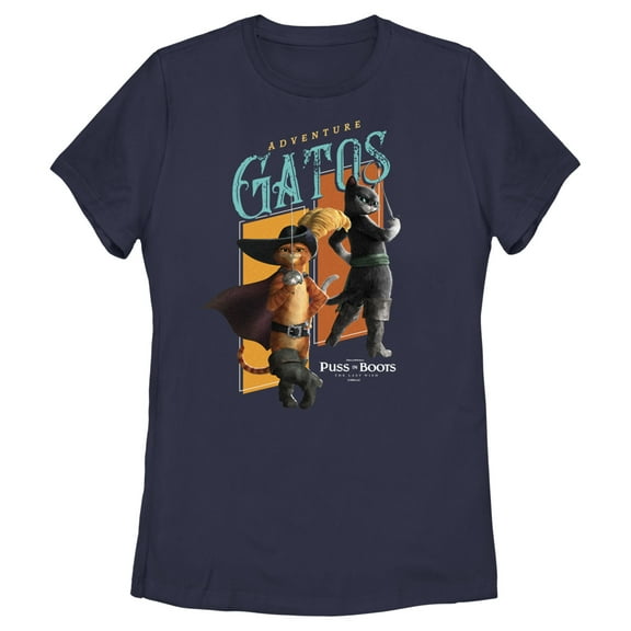 Women's Puss in Boots: The Last Wish Adventure Gatos Graphic Tee Navy Blue Large