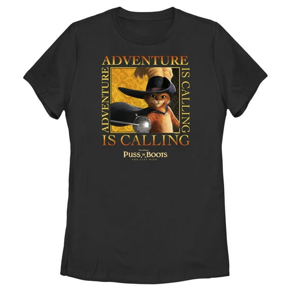 Women's Puss in Boots: The Last Wish Adventure is Calling  Graphic Tee Black X Large