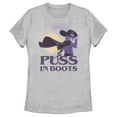 thumbnail image 1 of Women's Puss in Boots: The Last Wish Distressed Purple Puss in Boots Graphic Tee Athletic Heather Medium, 1 of 4