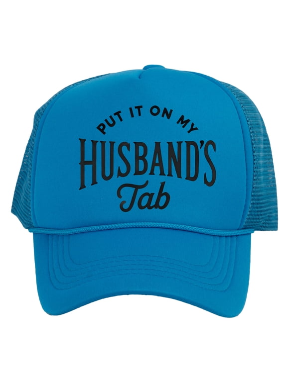 Women's Put It On My Husbands Tab Trucker Hat, Aqua