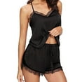 thumbnail image 1 of Women's Pyjamas Shorts Set Summer Sleeveless Tank Top and Shorts Soft Cotton Pj Sets Elegant Crop Top Nightwear with Drawstring Camisole Loungwear Sleepwear Black L, 1 of 4