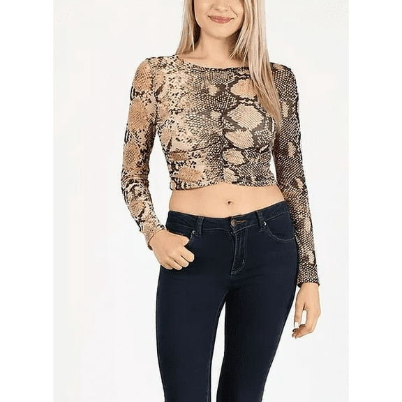 Women's Python Print Long Sleeve Crop Top