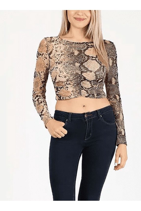 Women's Python Print Long Sleeve Crop Top
