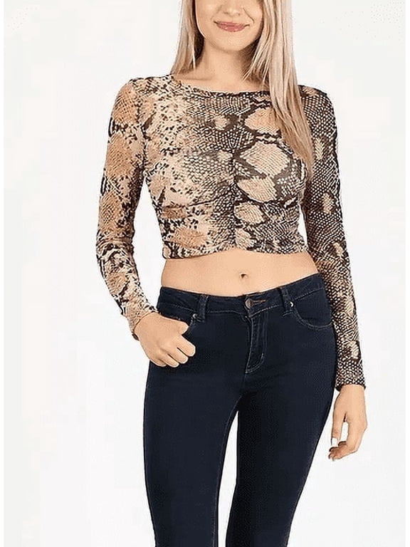 Women's Python Print Long Sleeve Crop Top