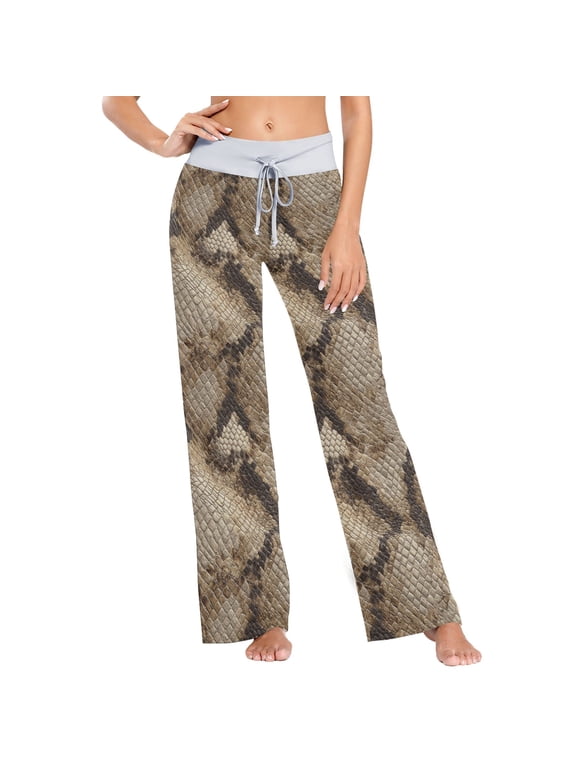 Women's Python Skin Comfy Stretch Wide Leg Pajama Pants, Drawstring Waist Casual Lounge Pants