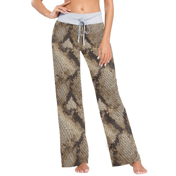 Women's Python Skin Comfy Stretch Wide Leg Pajama Pants, Drawstring Waist Casual Lounge Pants