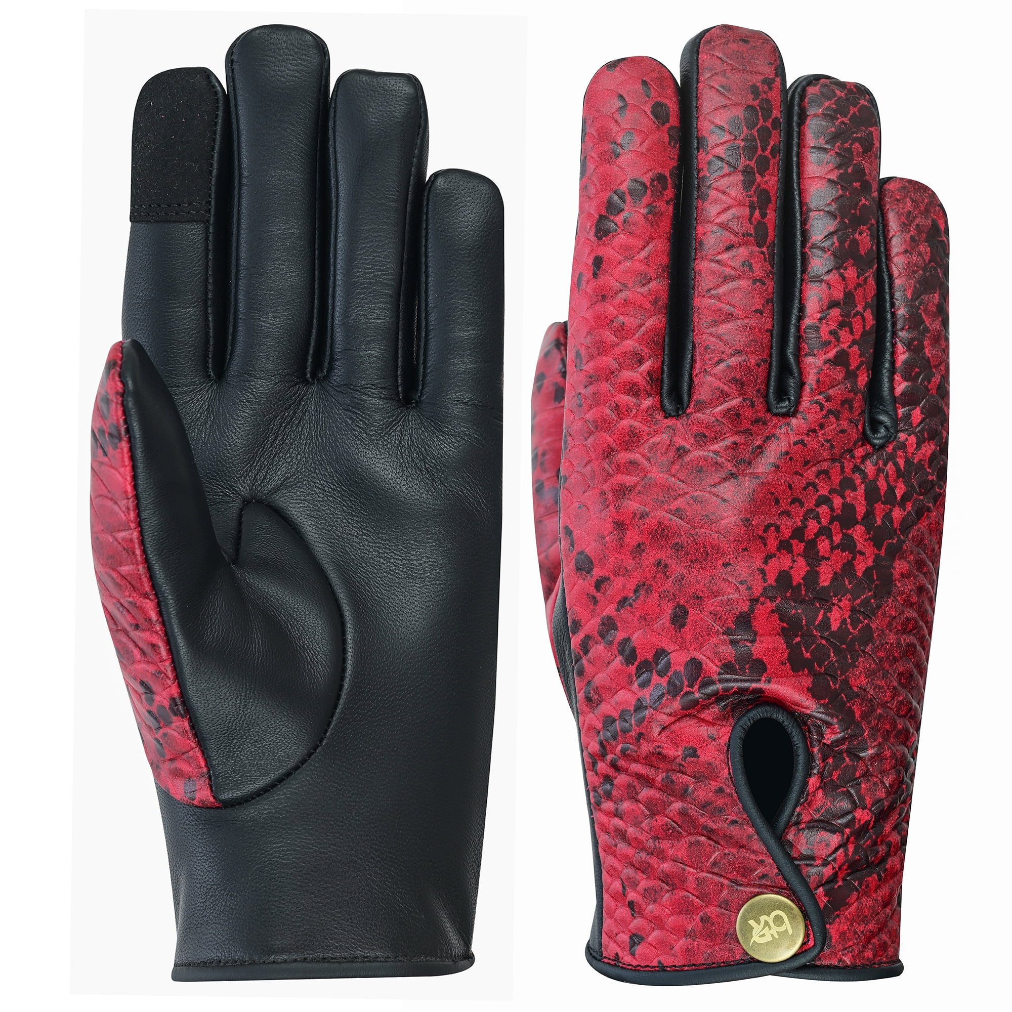 Women's Python Snake Embossed Leather Motorcycle Dress Gloves Full Finger Biker Riding Ladies Gloves Burgundy-S