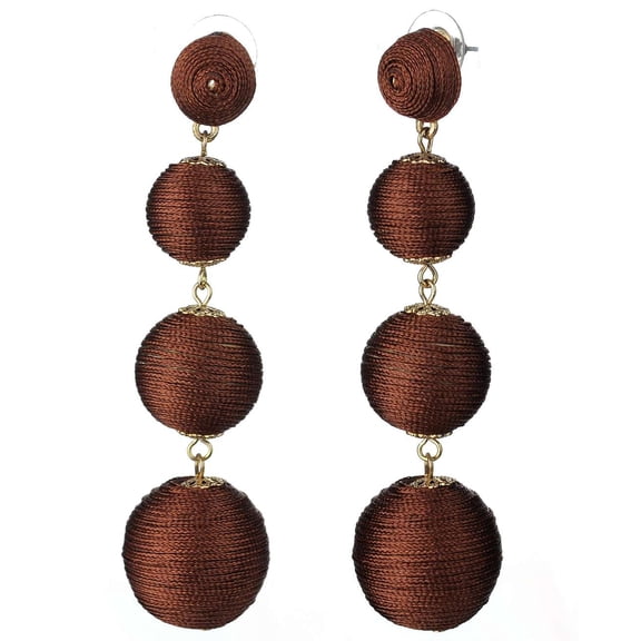 Women's Quadruple Thread Floral Bottom Lantern Ball Dangle Earrings, Brown/Gold-Tone