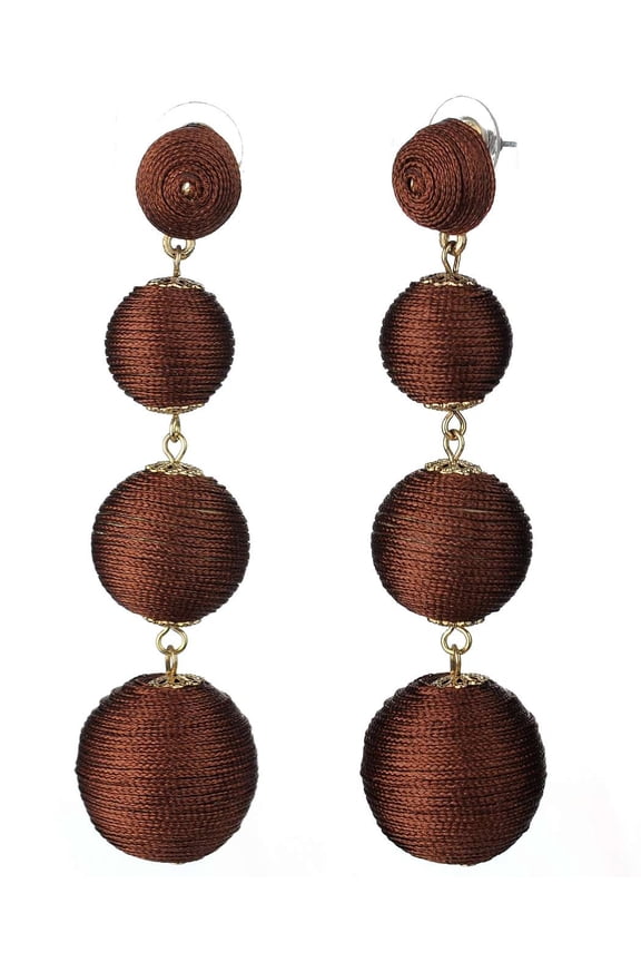 Women's Quadruple Thread Floral Bottom Lantern Ball Dangle Earrings, Brown/Gold-Tone