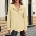 thumbnail image 1 of Women's Quarter Button Hoodies V-Neck Casual Long Sleeve Fashion Solid Color Pullover Sweatshirt Tops (L, Beige), 1 of 7