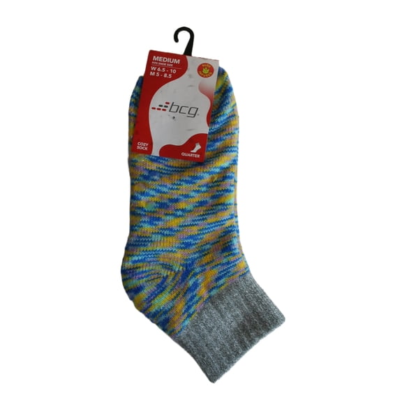 Women's Quarter Length Cozy Sock Yellow/Blue/Lt. Blue/Purple Size M (Shoe Size 6.5-10)