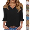 thumbnail image 1 of Women's Quarter Sleeved V Neck Top T-Shirt Tee Summer Casual Vacation Fashion 2025 Lightweight Breathable | CSEONE,Army Green L, 1 of 9