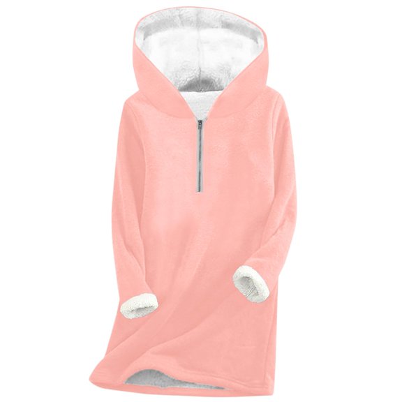 Women's Quarter Zip Hoodie Long Sleeve Fleece Jacket Soft Hooded Sweatshirt with Pockets Winter Casual Coats