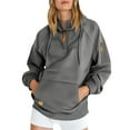 thumbnail image 1 of Women's Quarter Zip Hoodies, Fall Winter Outdoor Fleece Lined Cargo Hoodie Sweatshirt with Pockets and Arm Zip Pocket Pullover Tops Gray L, 1 of 4