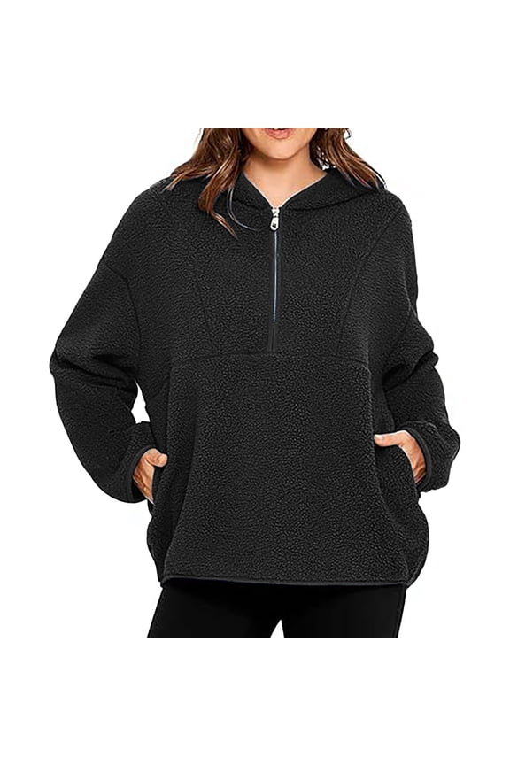Women's Quarter Zip Lamb Wool Sweatshirt Pullover Soft Comfortable Lightweight Casual Winter Top
