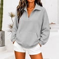 thumbnail image 1 of Women's Quarter Zip Pullover Sweatshirts Streetwear Loungewear Loose Fit Top with Pocket Grey XL, 1 of 4