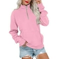 thumbnail image 1 of Women's Quarter Zip Solid Color Pocket Sweatshirt,Pullover Long Sleeve Top, Plus Size Casual Comfort Fit for 2025 Fall Winter Trendy Fashion, Perfect for Street and Daily Outdoor Activities Pink XXL, 1 of 3