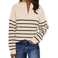thumbnail image 1 of Women's Quarter Zip Striped Oversized Sweater Mock Turtleneck Pullover Fall Fashion Outfit Winter Trendy Clothes, 1 of 6