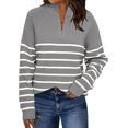 thumbnail image 1 of Women's Quarter Zip Striped Oversized Sweater Mock Turtleneck Pullover Fall Fashion Outfit Winter Trendy Clothes, 1 of 6