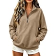 thumbnail image 1 of Women's Quarter Zip Sweatshirt Fall Casual Pullover Top with Kangaroo Pocket Relaxed Stand Collar Sweatshirts, S, 1 of 7