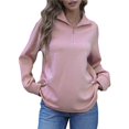 thumbnail image 1 of Women's Quarter Zip Tunics Fall Winter Long Sleeve Pullover Ribbed Quilted V Neck Collared Outfits Loose Pink S, 1 of 10