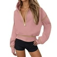thumbnail image 1 of Women's Quarter Zip Up Hoodies Solid Color Long Sleeve Fashion Crop Hooded Sweatshirts Fall Winter Y2K Pullover, 1 of 5
