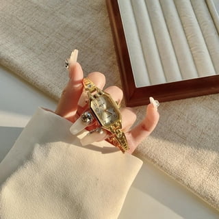 Women's Quartz Bracelet Watch Gold Plated Stainless Steel Vintage Dress Watch with Crystal Detail, Square Fashion Wristwatch for Women, Elegant Casual Ladies Watch Gift for Women